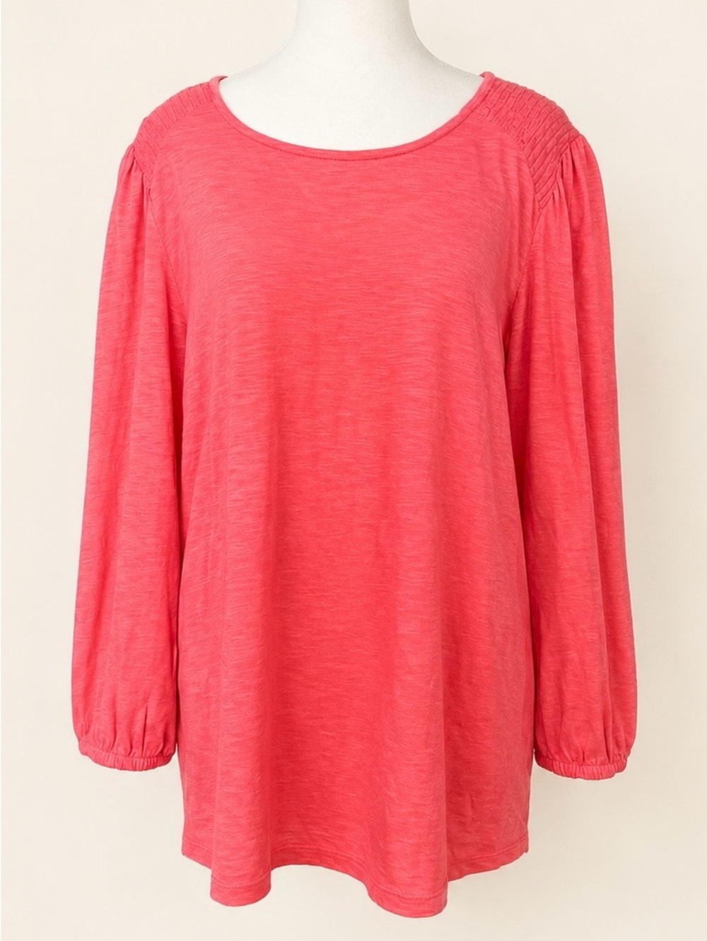 Crown & Ivy • Sorbet Coral Pink Smocked Shoulder Top • Women’s 1X • NWT